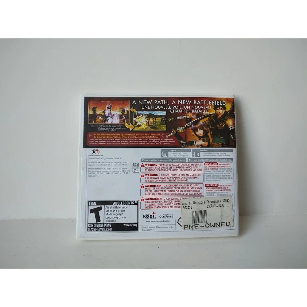 Nintendo 3DS video game tested‎ works Chronicles Samurai Warriors